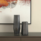 Set of Two Black Hexagonal Glass Table Vases  Warm Home View