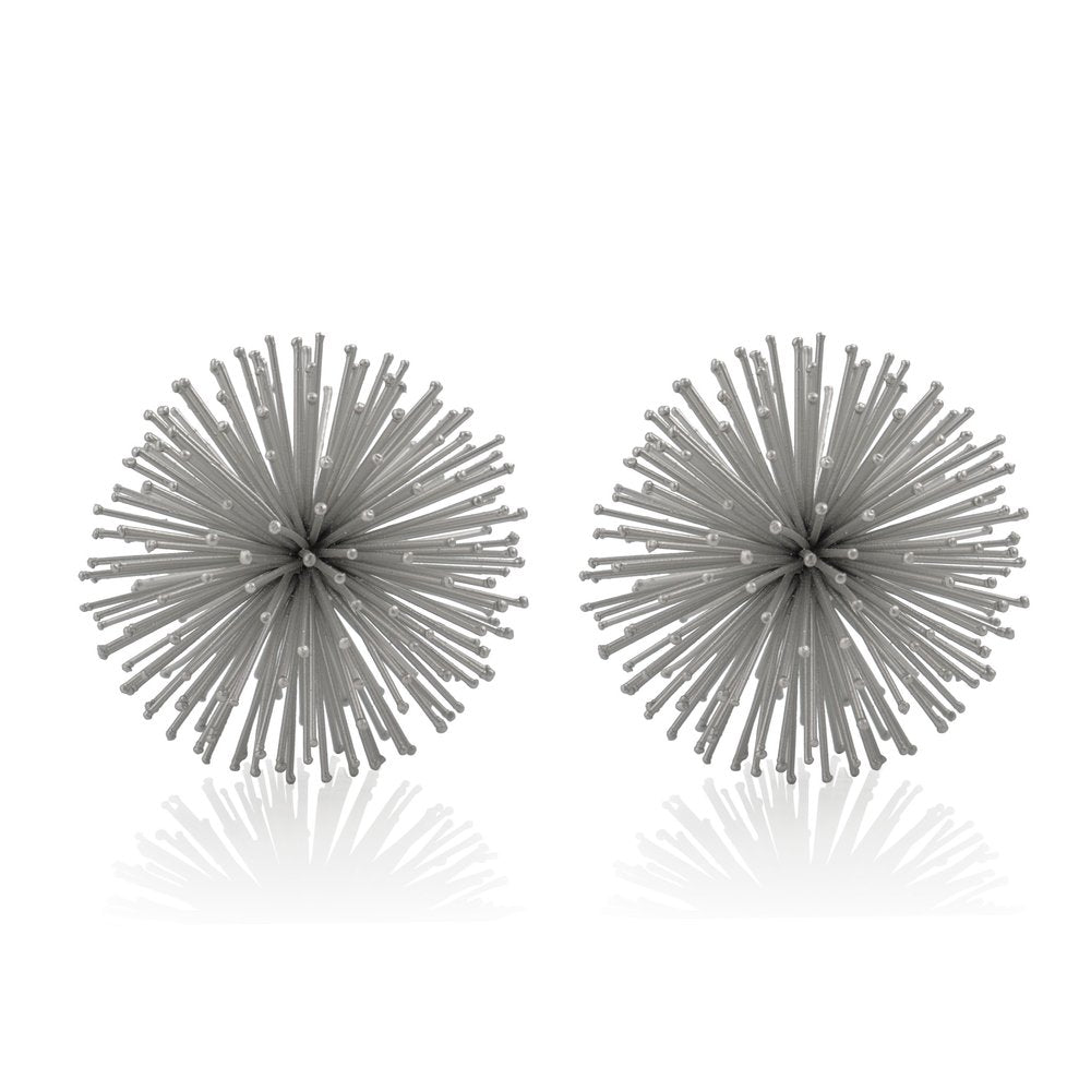 Set of Two Silver Iron Decorative Spiky Sphere Tabletop Sculpture  Warm Home View