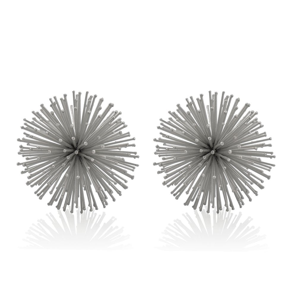 Set of Two Silver Iron Decorative Spiky Sphere Tabletop Sculpture  Warm Home View