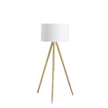 Gold Metal Adjustable Tripod Floor Lamp With White Linen Drum Shade  Warm Home View