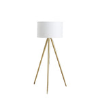 Gold Metal Adjustable Tripod Floor Lamp With White Linen Drum Shade  Warm Home View