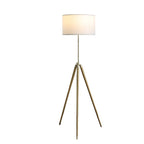 Gold Metal Adjustable Tripod Floor Lamp With White Linen Drum Shade  Warm Home View