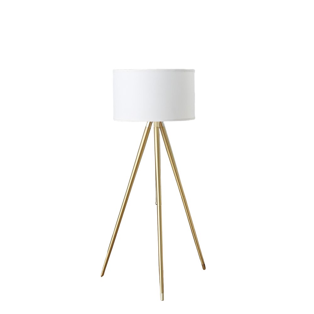 Gold Metal Adjustable Tripod Floor Lamp With White Linen Drum Shade  Warm Home View