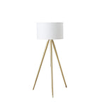 Gold Metal Adjustable Tripod Floor Lamp With White Linen Drum Shade  Warm Home View
