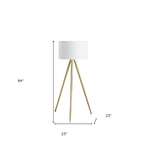 Gold Metal Adjustable Tripod Floor Lamp With White Linen Drum Shade  Warm Home View