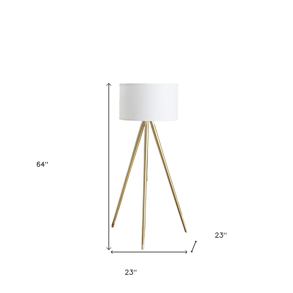 Gold Metal Adjustable Tripod Floor Lamp With White Linen Drum Shade  Warm Home View