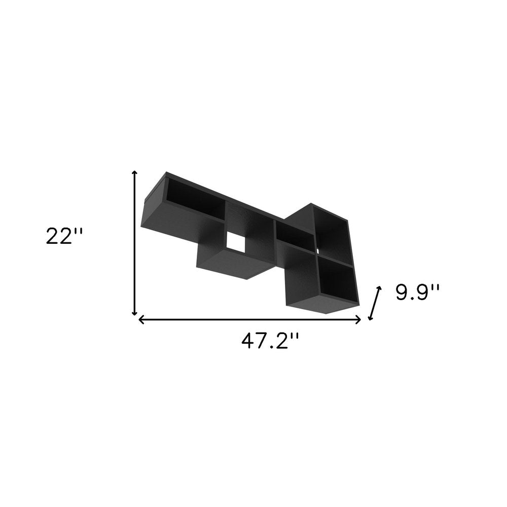 47" Black Wood Wall Mounted Cubby Shelf  Warm Home View