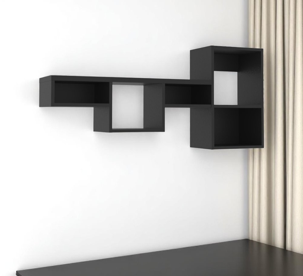 47" Black Wood Wall Mounted Cubby Shelf  Warm Home View