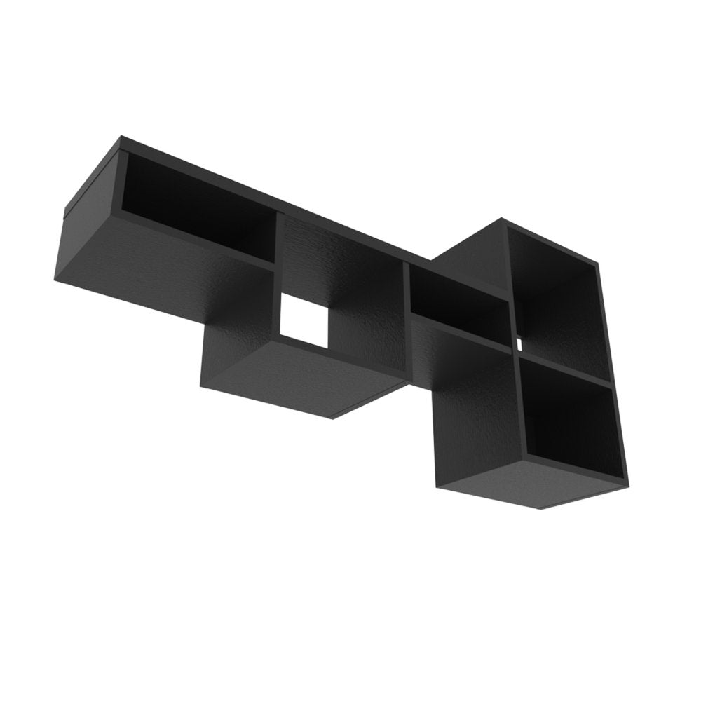 47" Black Wood Wall Mounted Cubby Shelf  Warm Home View