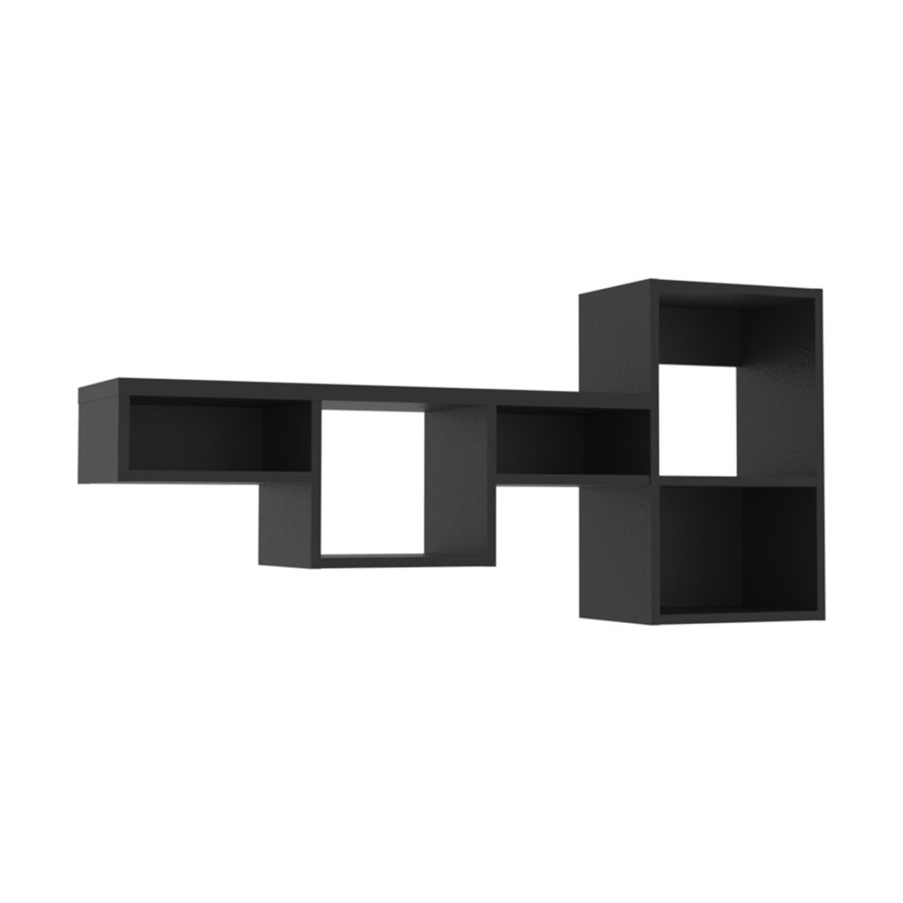 47" Black Wood Wall Mounted Cubby Shelf  Warm Home View