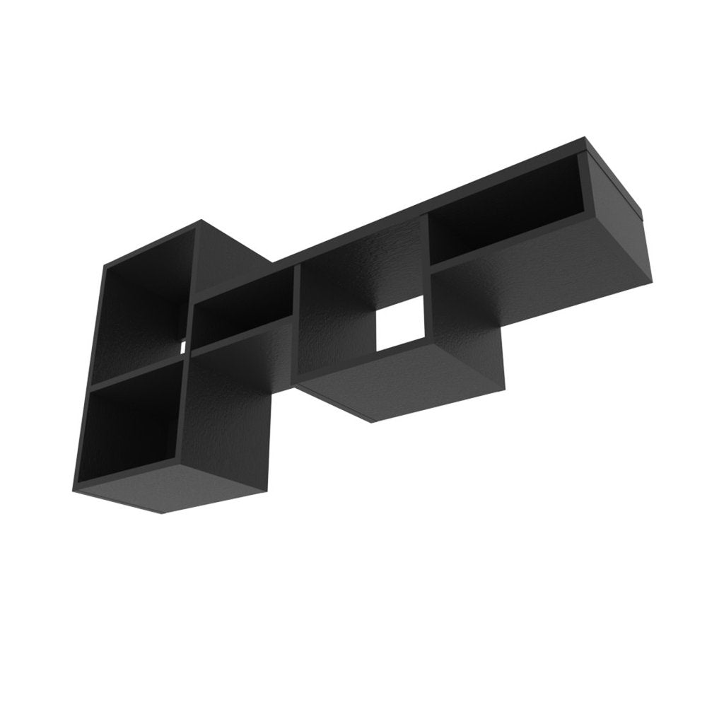 47" Black Wood Wall Mounted Cubby Shelf  Warm Home View