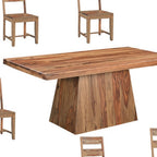 Seven Piece Brown Solid Wood Dining Set with Six Chairs