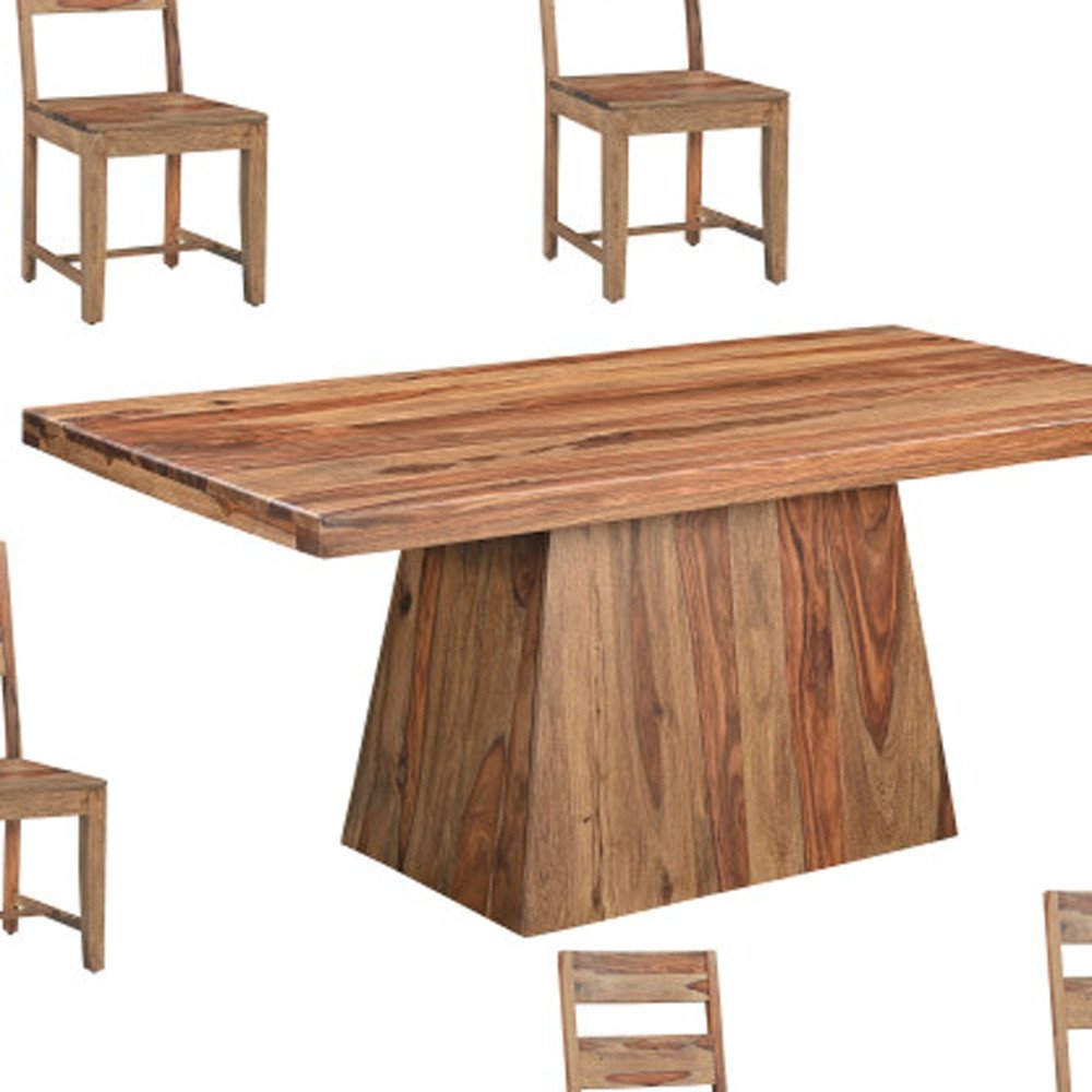 Seven Piece Brown Solid Wood Dining Set with Six Chairs