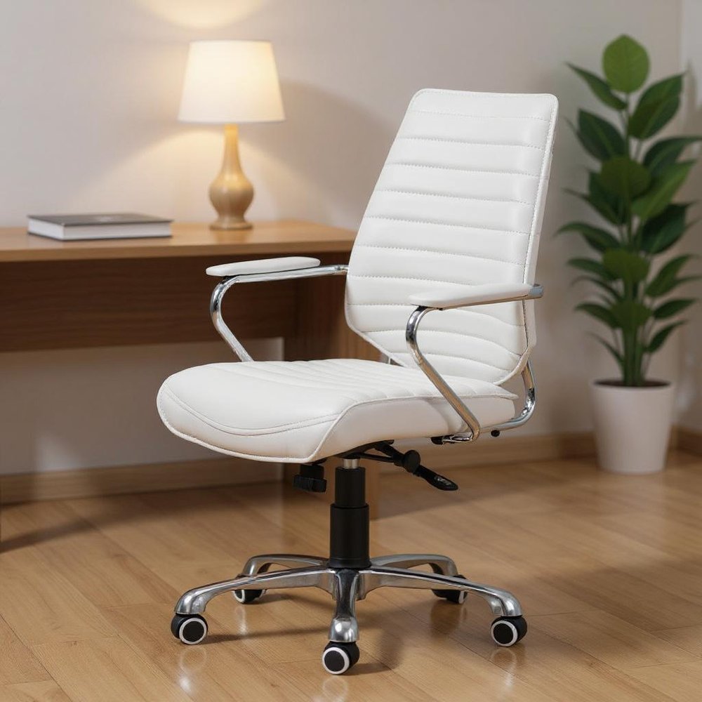 White and Silver Adjustable Height Swivel Rolling Office Chair  Warm Home View