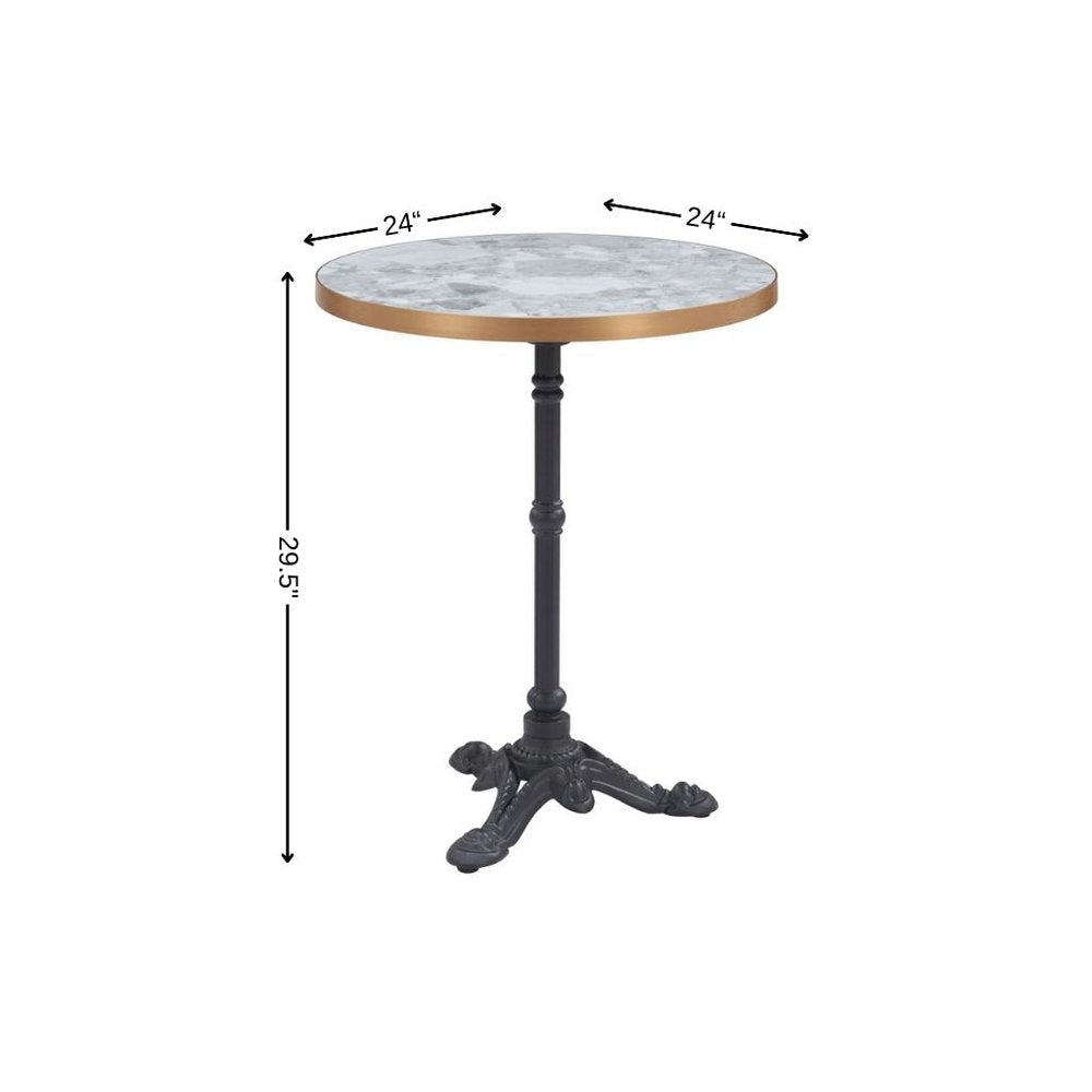 24" White And Black Wood And Aluminum Indoor Outdoor Pedestal Base Round Top Dining Table  Warm Home View