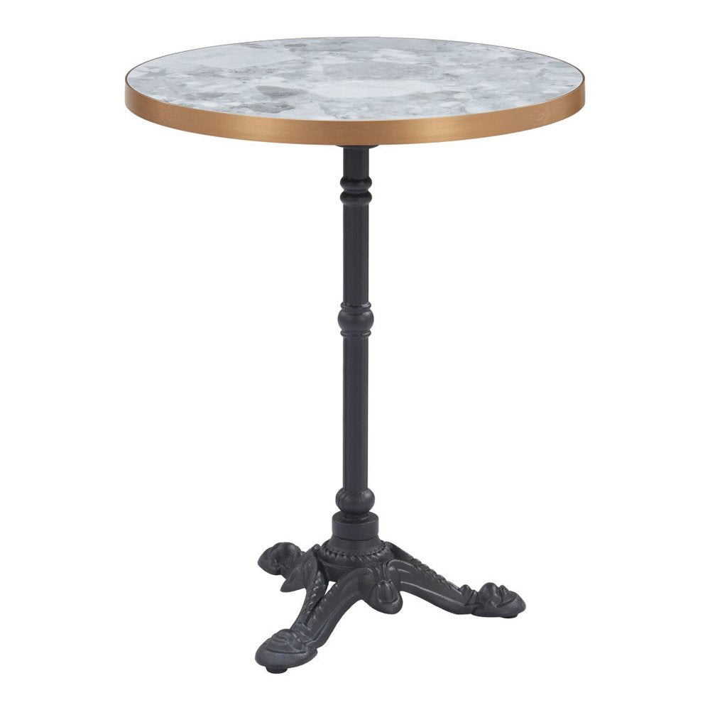 24" White And Black Wood And Aluminum Indoor Outdoor Pedestal Base Round Top Dining Table  Warm Home View