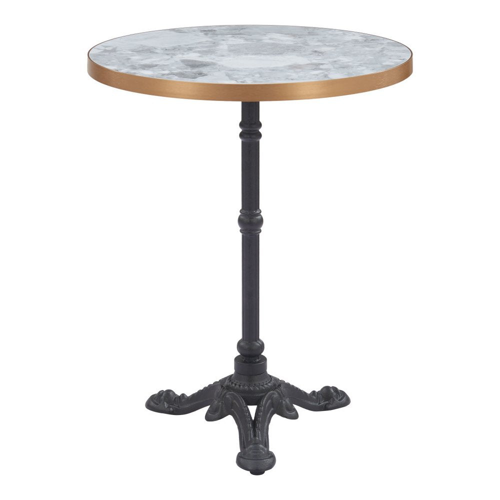 24" White And Black Wood And Aluminum Indoor Outdoor Pedestal Base Round Top Dining Table  Warm Home View