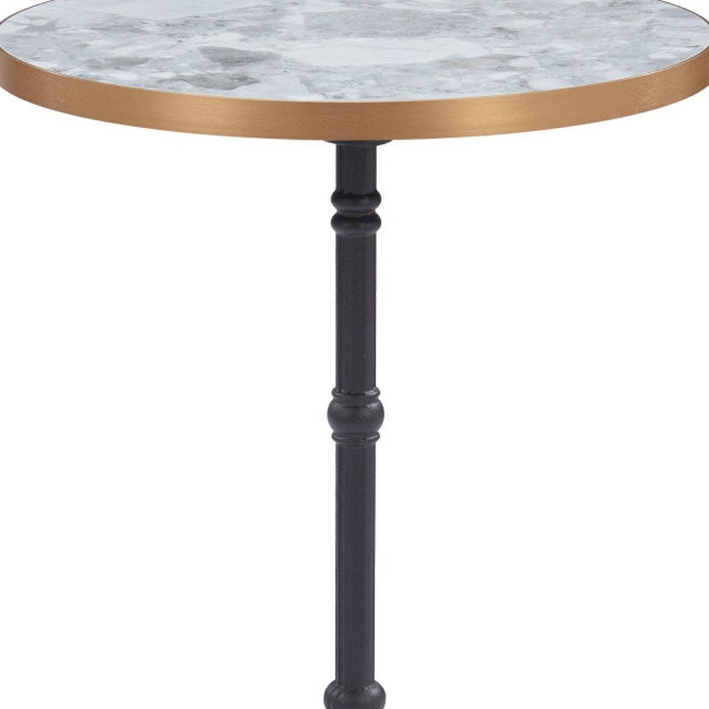 24" White And Black Wood And Aluminum Indoor Outdoor Pedestal Base Round Top Dining Table  Warm Home View