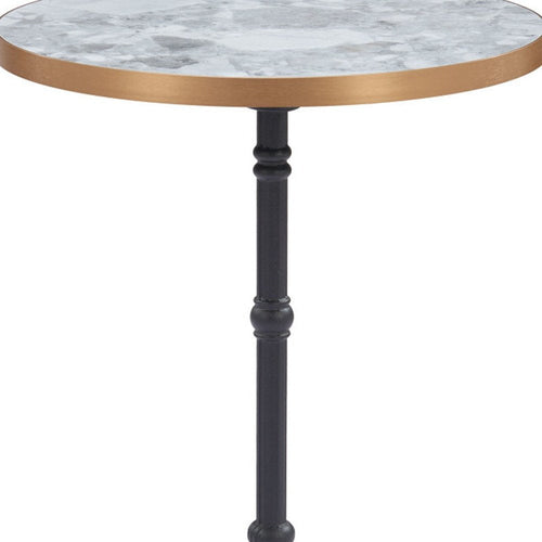 24" White And Black Wood And Aluminum Indoor Outdoor Pedestal Base Round Top Dining Table  Warm Home View