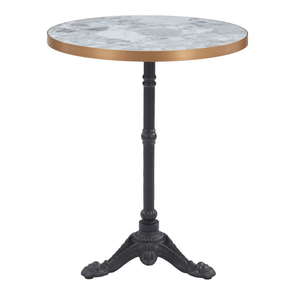 24" White And Black Wood And Aluminum Indoor Outdoor Pedestal Base Round Top Dining Table  Warm Home View