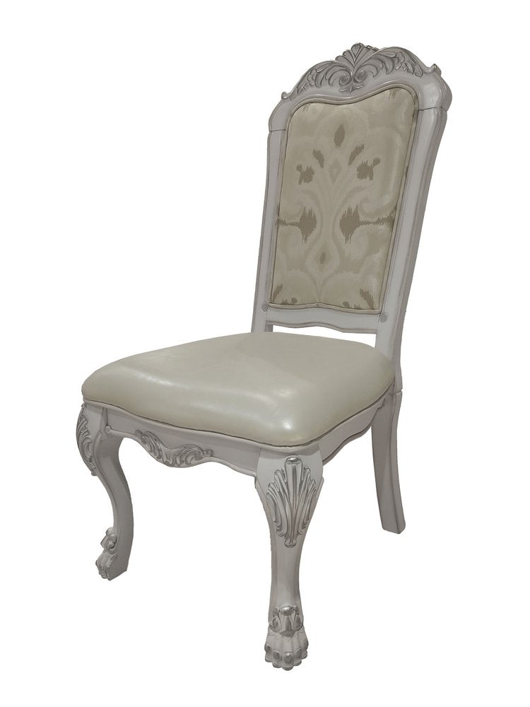 Set of Two White Tufted Faux Leather Dining Side Chairs  Warm Home View