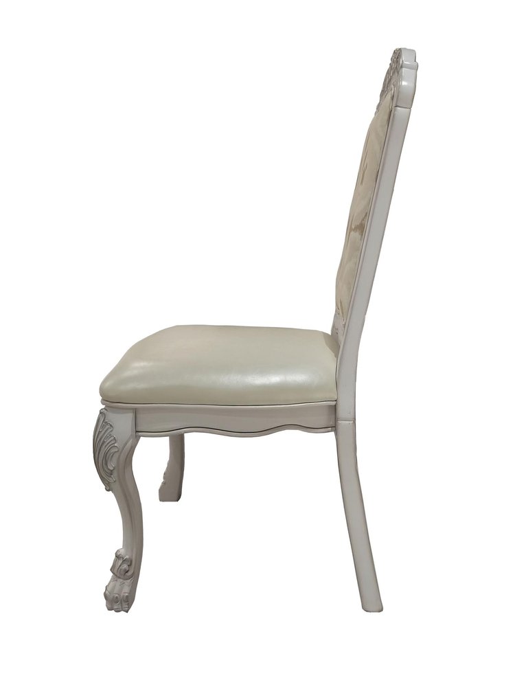 Set of Two White Tufted Faux Leather Dining Side Chairs  Warm Home View