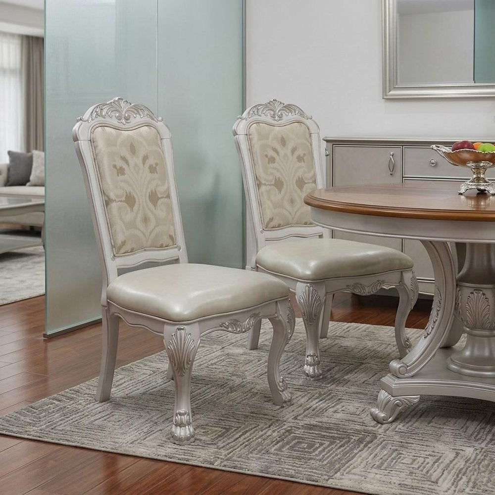 Set of Two White Tufted Faux Leather Dining Side Chairs  Warm Home View