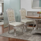 Set of Two White Tufted Faux Leather Dining Side Chairs  Warm Home View