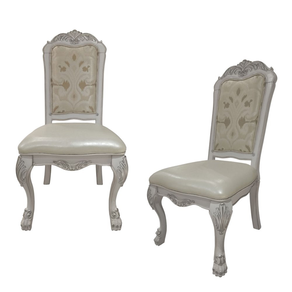 Set of Two White Tufted Faux Leather Dining Side Chairs  Warm Home View