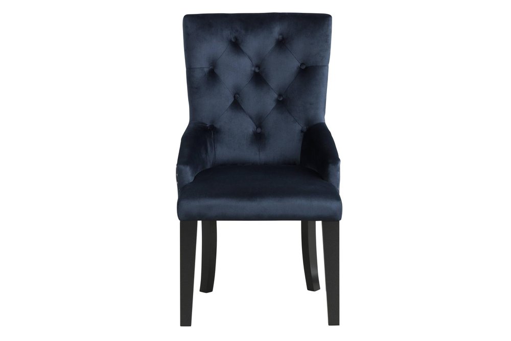 Tufted Dark Blue and Black Upholstered Velvet Dining Parsons Chair  Warm Home View