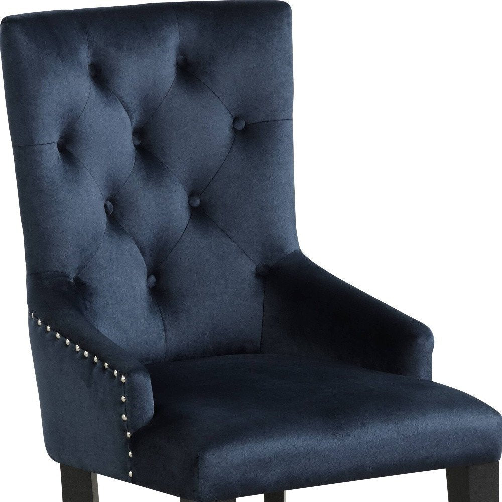 Tufted Dark Blue and Black Upholstered Velvet Dining Parsons Chair  Warm Home View