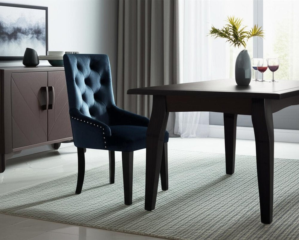 Tufted Dark Blue and Black Upholstered Velvet Dining Parsons Chair  Warm Home View