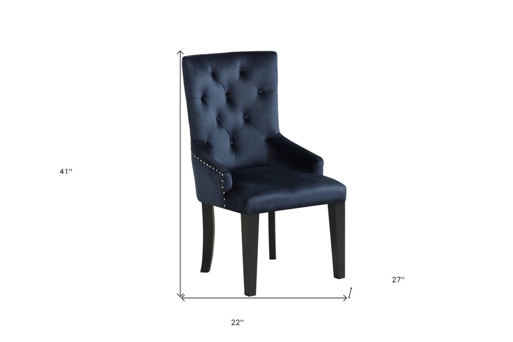 Tufted Dark Blue and Black Upholstered Velvet Dining Parsons Chair  Warm Home View