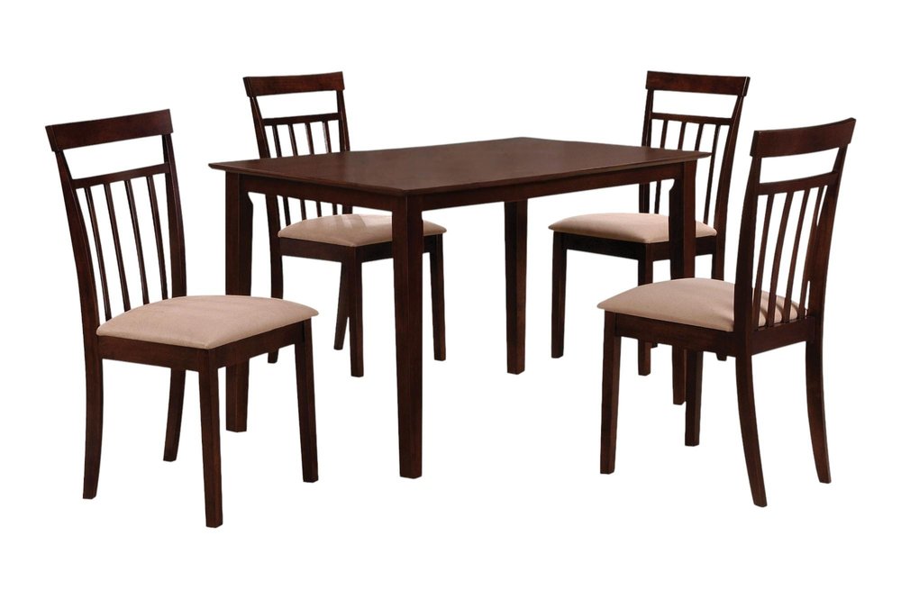 Five Piece Espresso Wood Dining Set with Four Chairs  Warm Home View