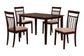 Five Piece Espresso Wood Dining Set with Four Chairs  Warm Home View