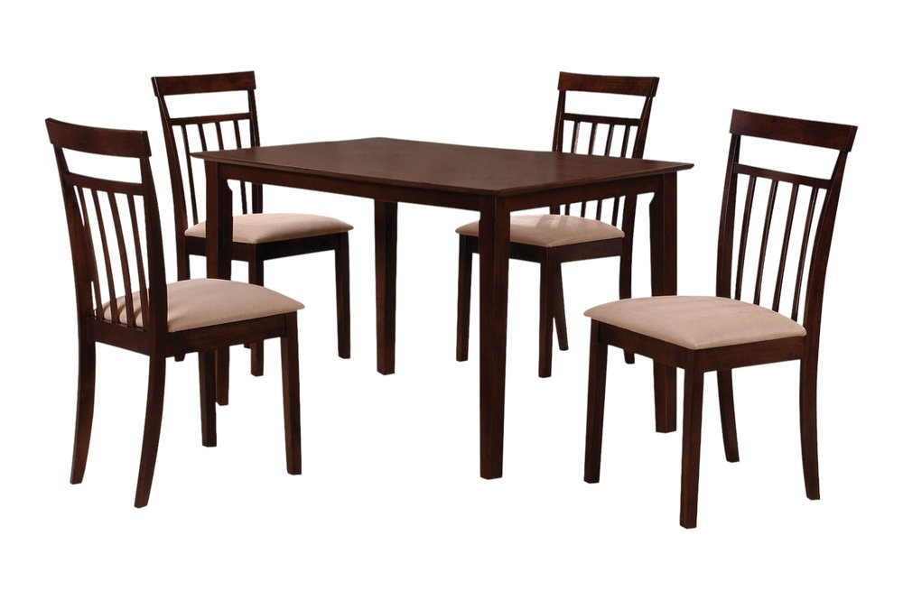 Five Piece Espresso Wood Dining Set with Four Chairs  Warm Home View