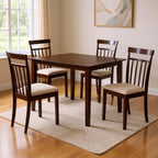 Five Piece Espresso Wood Dining Set with Four Chairs  Warm Home View
