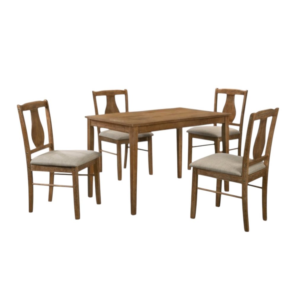 Five Piece Oak Solid Wood Dining Set with Four Chairs  Warm Home View