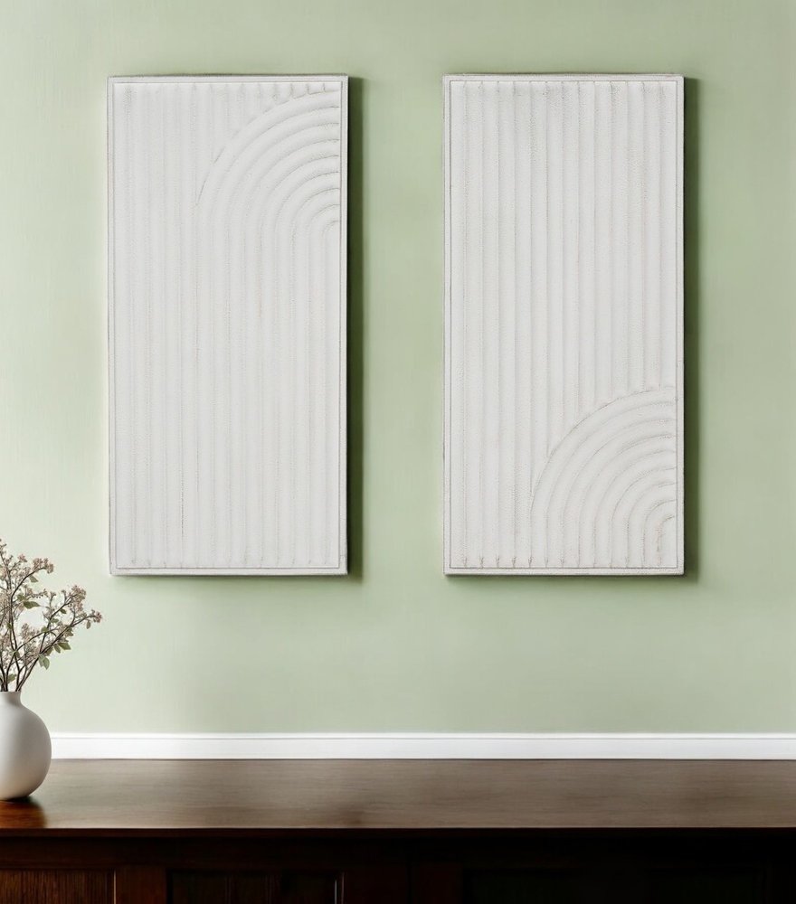 Set of Two White Metal Abstract Hanging Dimensional Sculptures  Warm Home View
