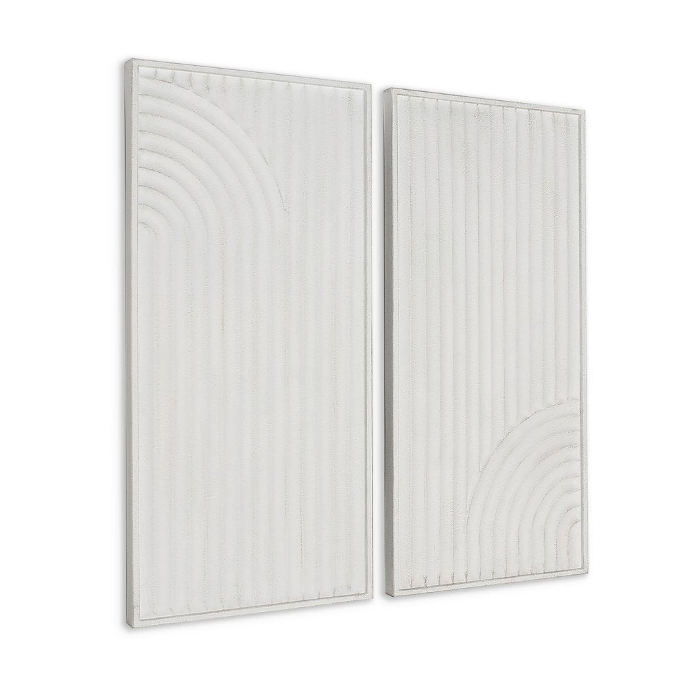 Set of Two White Metal Abstract Hanging Dimensional Sculptures  Warm Home View