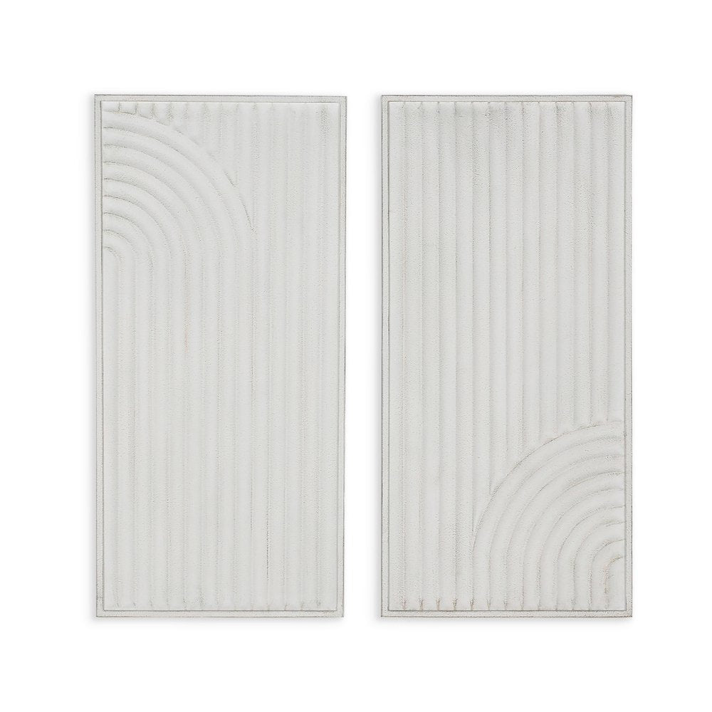Set of Two White Metal Abstract Hanging Dimensional Sculptures  Warm Home View
