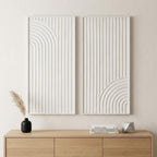 Set of Two White Metal Abstract Hanging Dimensional Sculptures  Warm Home View