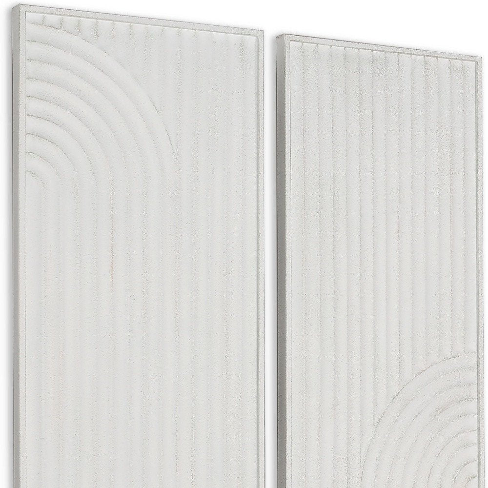 Set of Two White Metal Abstract Hanging Dimensional Sculptures  Warm Home View