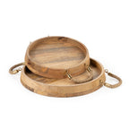 Set of Two Brown Round Solid Wood Serving Trays With Handles  Warm Home View