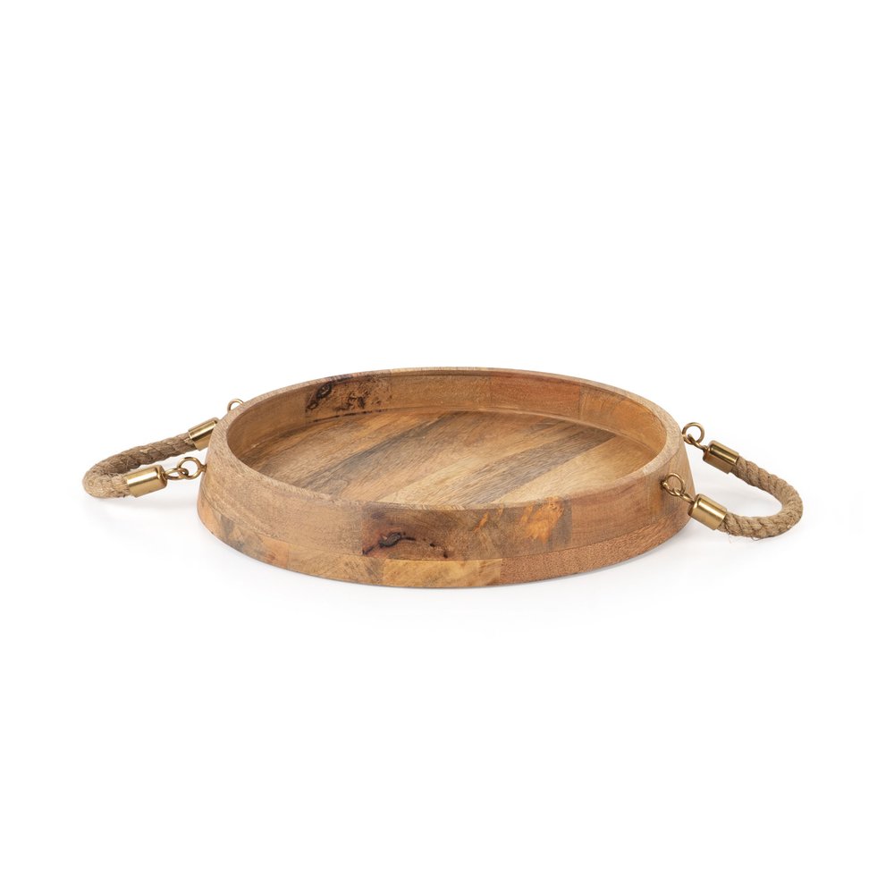 Set of Two Brown Round Solid Wood Serving Trays With Handles  Warm Home View