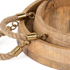 Set of Two Brown Round Solid Wood Serving Trays With Handles  Warm Home View
