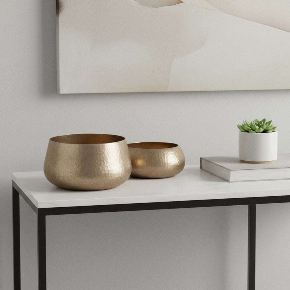 Set of Two Gold Aluminum Round Table Vases  Warm Home View