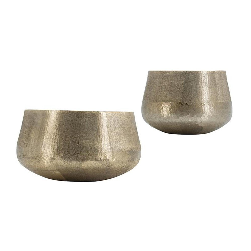 Set of Two Gold Aluminum Round Table Vases  Warm Home View