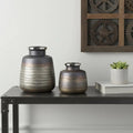 Set of Two Black And Gray Abstract Glass Round Table Vases  Warm Home View