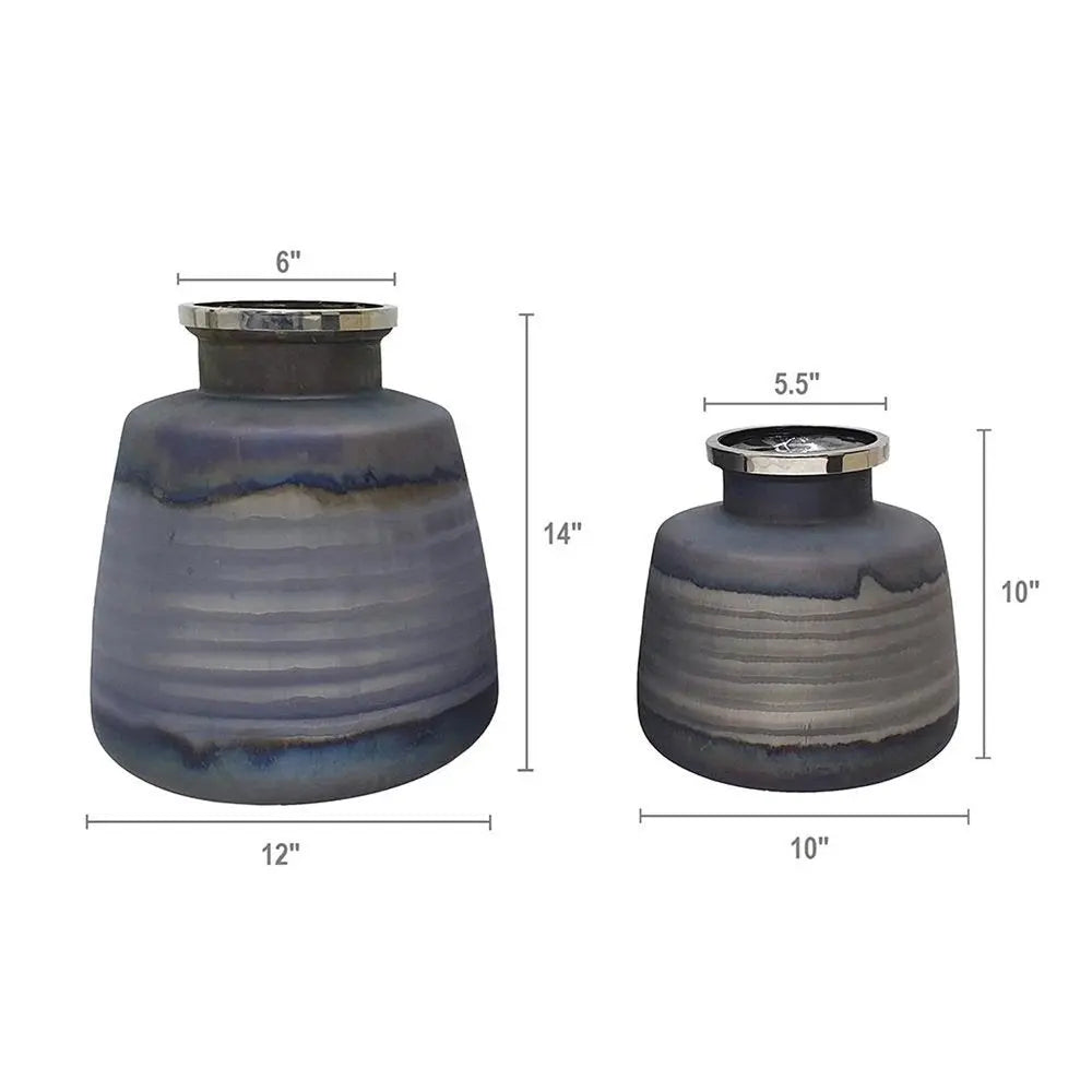 Set of Two Black And Gray Abstract Glass Round Table Vases  Warm Home View